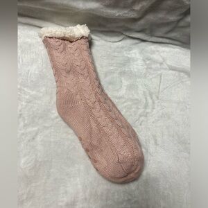 womens pink winter warm lined thick fleece non slip slipper socks one size